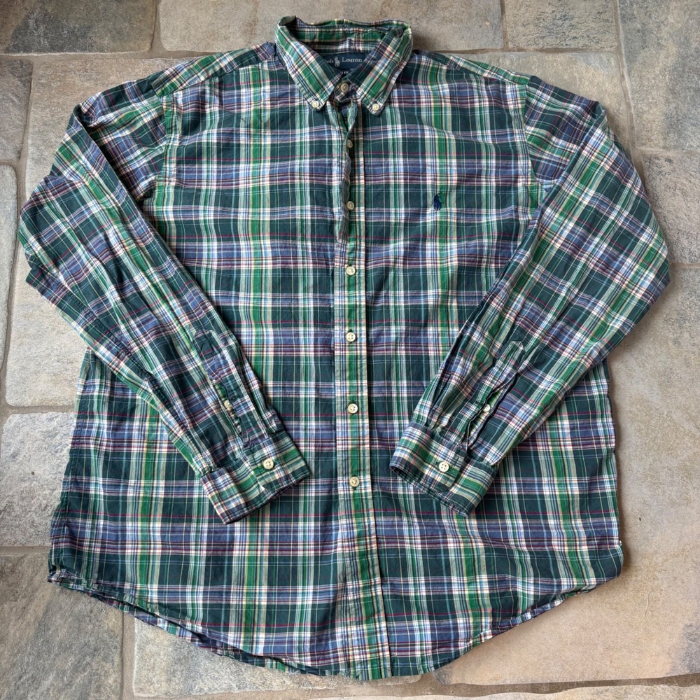 Vintage Y2K Ralph Lauren XL Plaid Button Down Shirt Ivy League Preppy Campus
